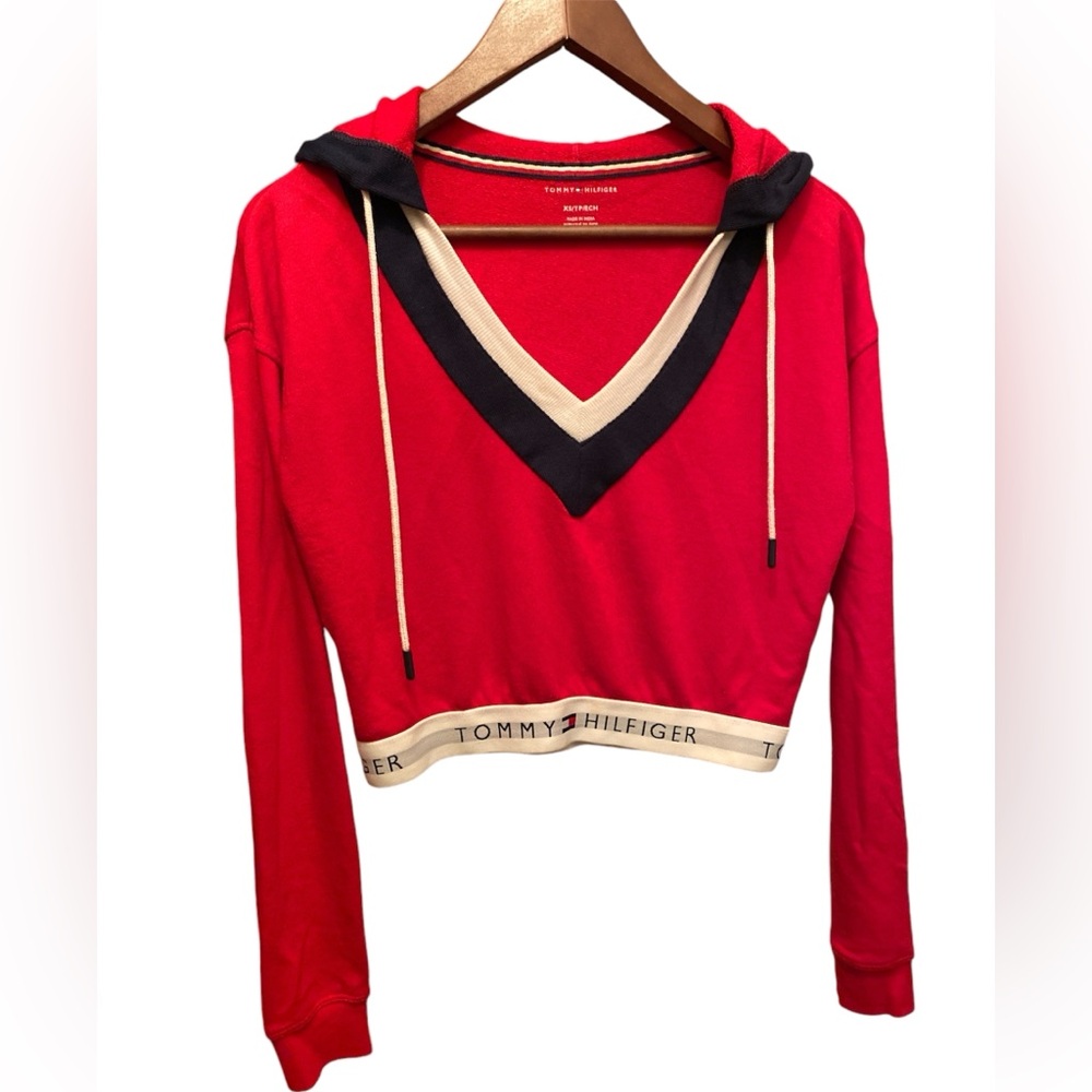Tommy Hilfiger Cropped Red Hoodie Sweater Red Size XS